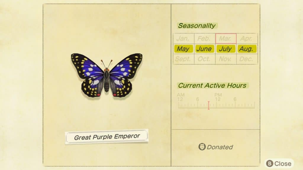 Great purple emperor Animal Crossing New Horizons ACNH