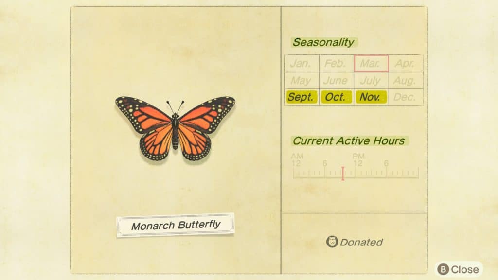 Monarch butter fly Animal Crossing New Horizons ACNH